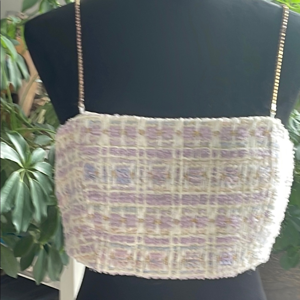 House of Harlow, Chic Purple,White,blue,gold threads . Tube top, wool blend. NWT